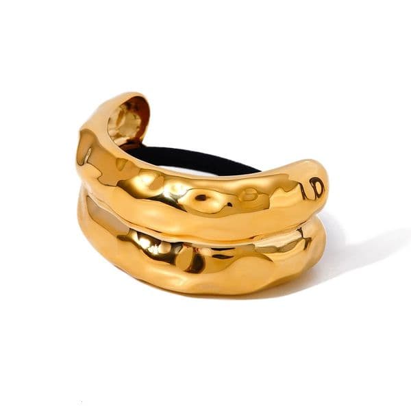 Youthway Double Layer Whacked Pattern Stainless Steel tail Holder Arch Cuff Trendy Minimalistic Texture Daily Jewelry 250530