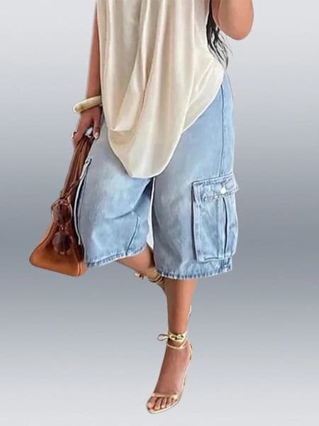 Gymystars Loose Wide Leg Pants Cargo Woman Summer Elegant Pockets High Waist Half Fashion Female Jeans Outdoor 250530