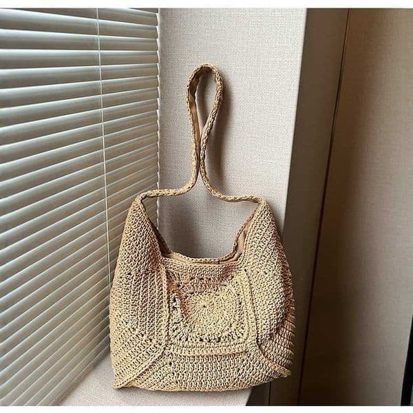 High End Single Shoulder Large Capacity Cotton Thread Woven Bag Hollowed Out Flower Grass Woven Bag Vacation Beach Bag Versatile Womens Bag