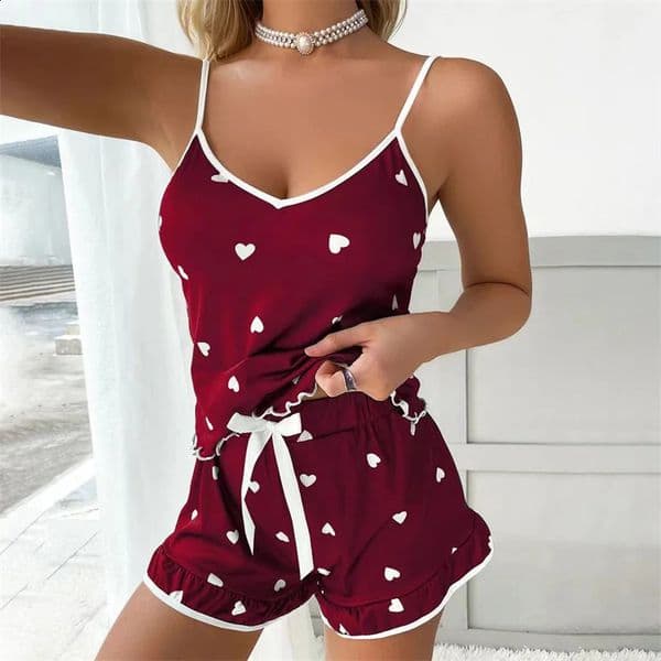 Summer Pajama Set Large Size Vest Shorts Womens Suspenders Soft Casual Cute Printed Women pajamas set 250529