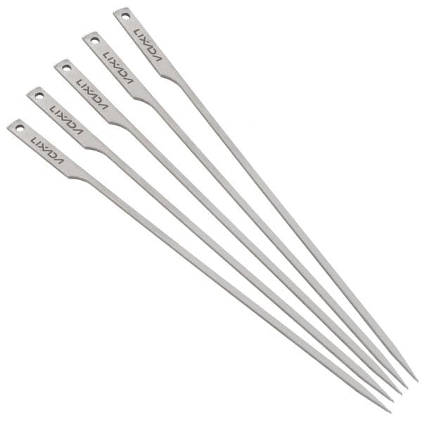 5pcs 10 Inch Flat Ti Barbecue Skewers Portable Outdoor Backyard Picnic BBQ Grilling Kabob Skewers BBQ Sticks for Camping Hiking 250521