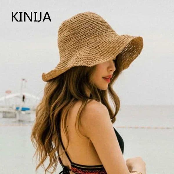 Beach Hat Female Sunscreen Cap Simple Women Panama Straw Hat Summer Sun Hat for Women Lady Folding Travel Caps 10cm Brim Floppy Z250530