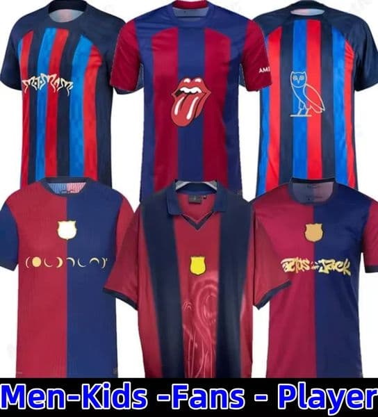LAMINE YAMAL Coldplay special Jerseys 25 26 GAVI PEDRI Rolling Stone shirt 23 24 Rosalia Jerseys 22 23 Men adult kids kit Breathable and slim fit Limited football shirt