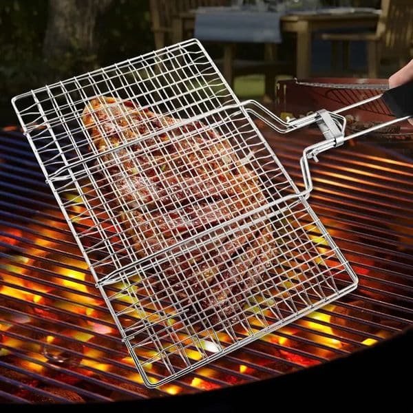 304 Stainless Steel BBQ Mesh Non Stick Grilling Basket Grill Mesh Mat Meat Vegetable Steak Picnic Party Barbecue Tool 250521BJ