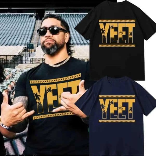 2025 New Summer Plus Size Print Short Sleeve T-shirt for Male Lead Contestant Jey Uso Jeuso YEET Yellow Cotton Trendy T-shirt J250529