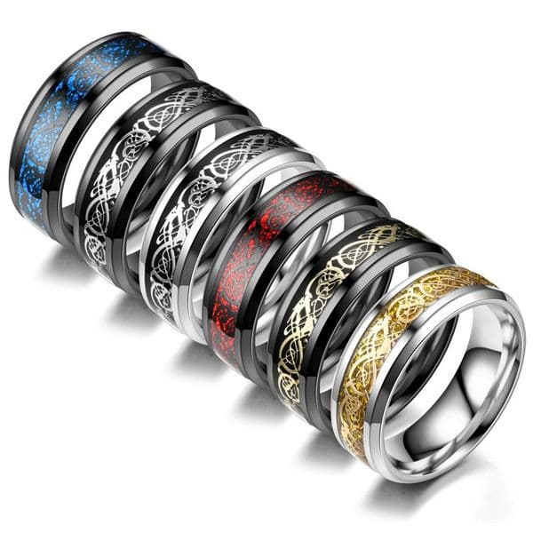 Elegant Mens Stainless Steel Band Ring Featuring a Stunning Dragon Engraving - Ideal Gift Choice