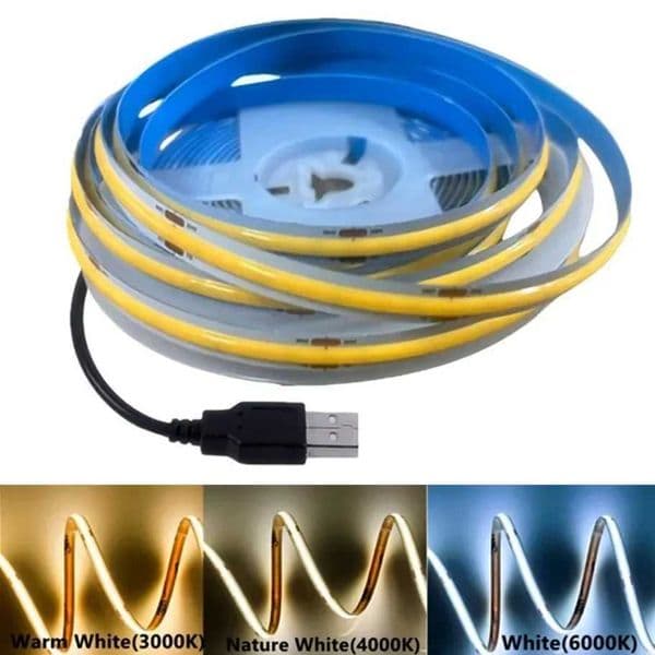 DC5V COB LED Light Strip With USB Power Supply Light 320LED/m High-Density Flexible LED Lamp 3000K/4500K/6500K COB Light Strip W250530