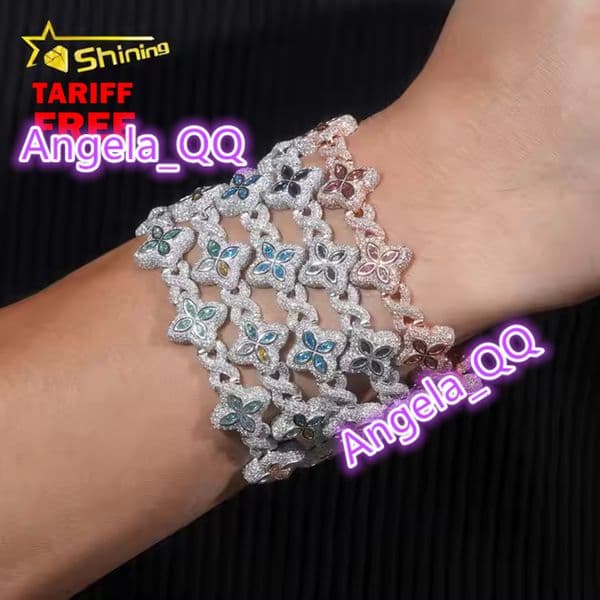 New Design Iced Out Colors Moissanite Cuban Link Chain Sterling Silver 925 Moissanite Bracelets Hip Hop Mens Jewelry
