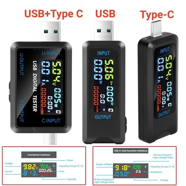 10 in 1 USB Tester DC Digital Voltmeter Amperimetro Current Voltage Meter Volt Ammeter Detector Power Bank Charger Indicator 250529
