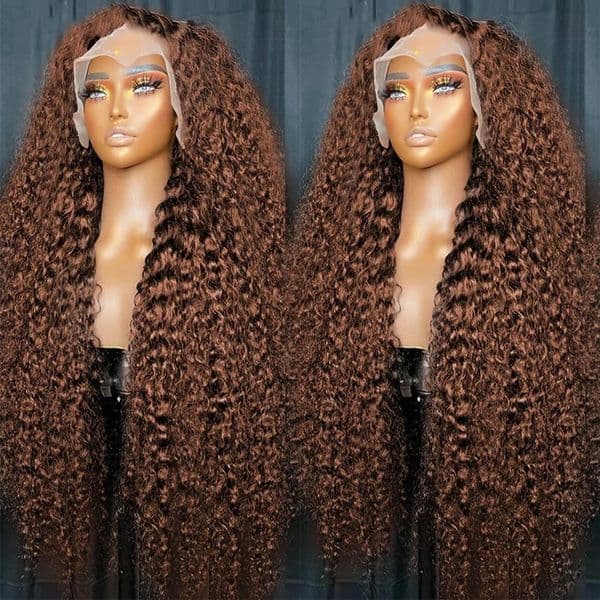 40 Inch Curly Human Hair Wig Brown 13x4 Lace Frontal Human Hair Wig 200 Density Brazilian Hair Wigs For Women