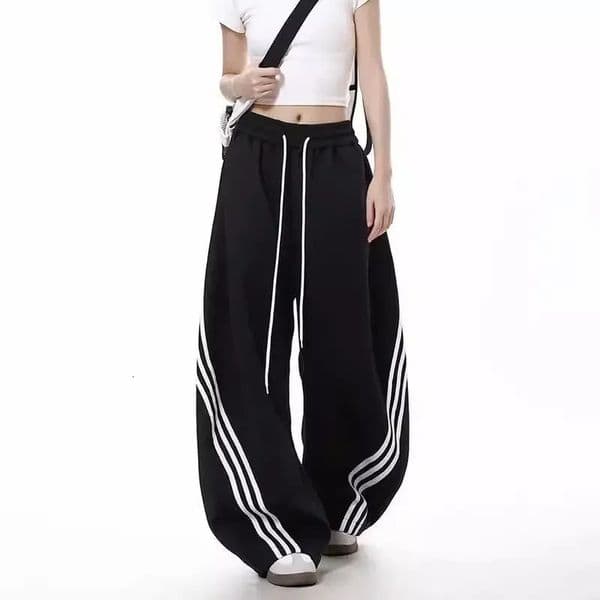 American Stripe Wide Leg Pants Womens Loose Casual Sports Trousers Spring Summer Style Korean Version Knife Edge 251201