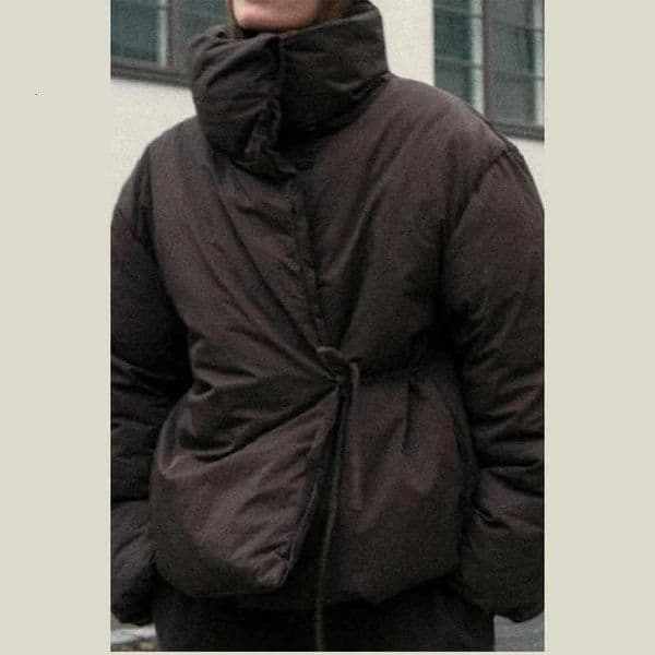 Winter Warm Puffy Womens Down Jacket Thicken High Collar Lace Up Cotton Padded Coats Single Breasted Outwear 2025 New Lady CoatT251201