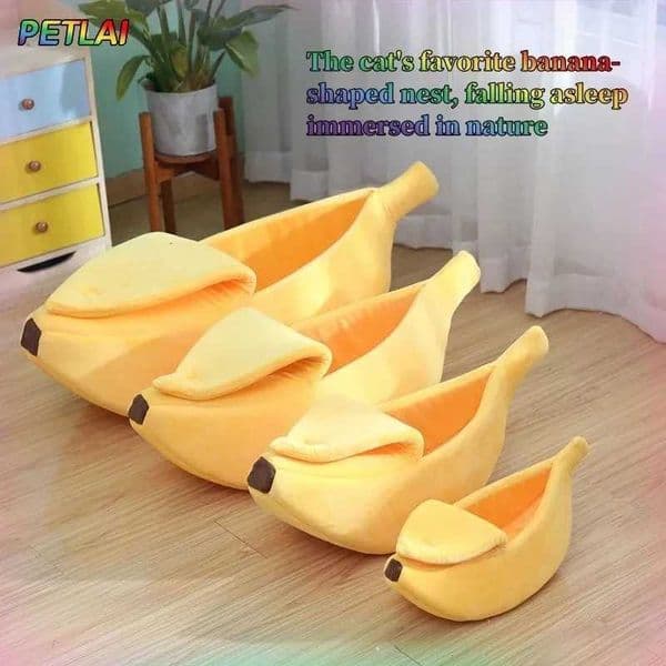 Banana cat bed super soft house lovely banana boat semi-closed warm pet bed cat accessories dog bed banana cushions with a lid M251201