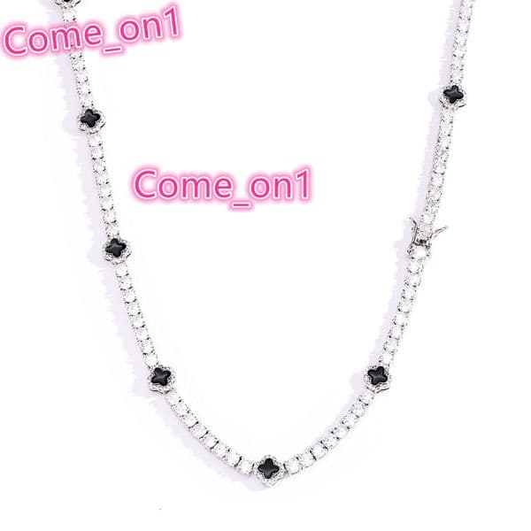 Fashionable Gold Plated Tennis Chain Necklace 4mm Hip Hop Style CZ Diamond Black Clover Charm Unisex Jewelry Gift