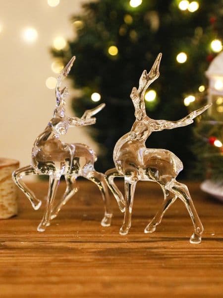 Christmas Crystal Reindeer Ornaments Transparent Acrylic Deer Figurines Festive Table Decor for Xmas Tree Home Party Gifts 251201