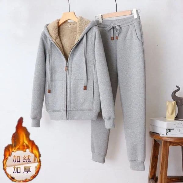 Womens Autumn Winter Plush Thickened Warm Tracksuits Casual Solid Zipper Long Sleeve Hooded Coat And Sweatpants Two Piece Sets 251113