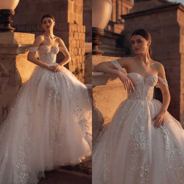 Elegant Ball Gown Wedding Dresses Off Shoulder Sleeveless Beaded Appliques For Women Bride Gown Customized Vestido De Novia