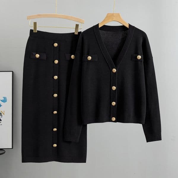 Elegant Knit Blazer Skirt Set Women 2 Piece Matching Vintage Knitted Two Korean Fashion Autumn Winter 251113