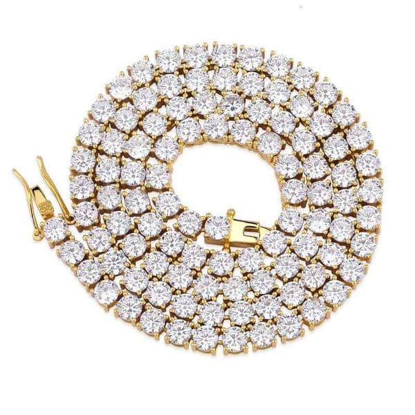 INS Hip Hop 3mm Moissanite S Pure Sier Plated With True Platinum One Row Tennis Chain Necklace Jewelry