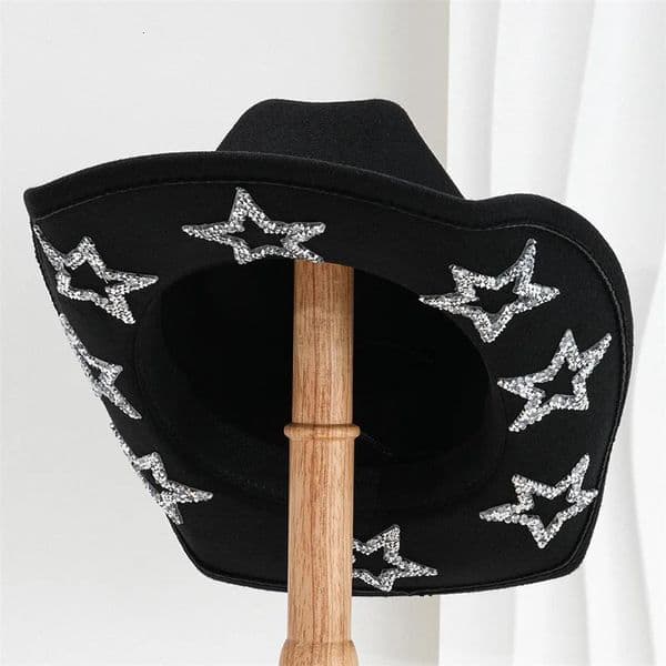 Women Men Cowgirl Hat Wide Brim Rhinestone Star Western Hats for Wedding Carnival Rave Party Travel Costume Accessories 251129