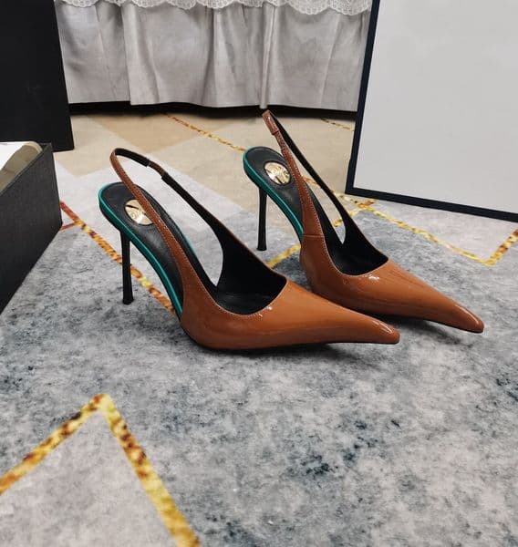 Top Ladys Shoes Apolline slingback pumps Sexy Lady's Straight Stiletto Heel Metal Heeled Top Designer Pump Sandal Elongated Pointed Toe Slingback sandal in Satin