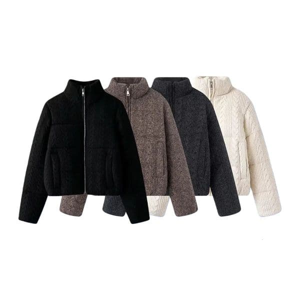 Winter Womens Casual Fashion LongSleeved Stand Collar EightStrand Knitted Warm Thick Jacket 251201