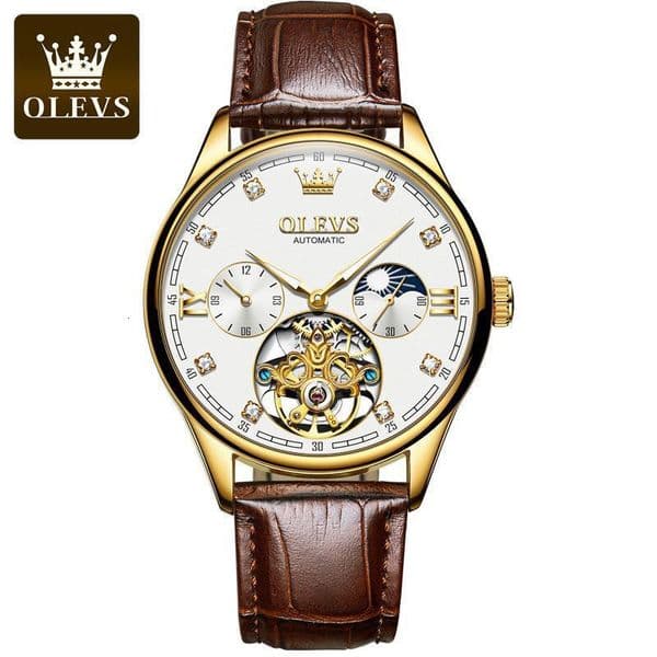 OLEVS Designer Outdoor Men's Wristwatches Multi-functional Mechanical Watches Waterproof Leather Men's Watches Luxury Free Shipping Wholesale