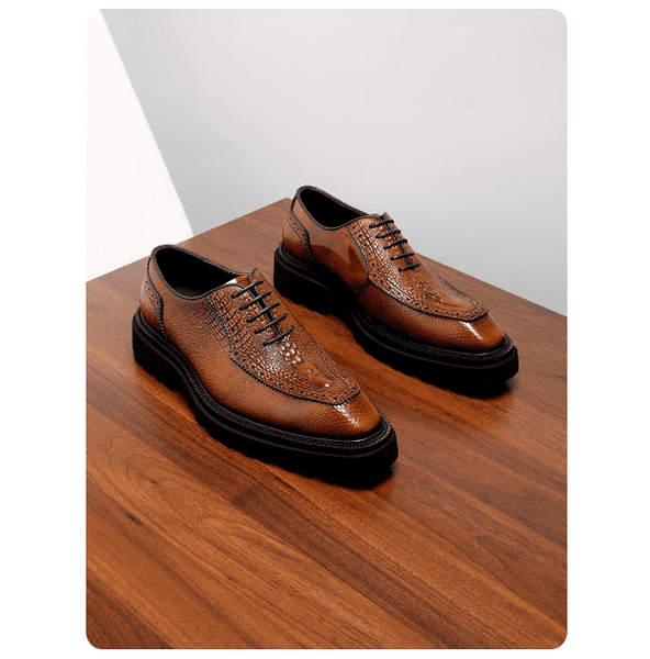 New Men's Leather Shoes Thick Bottom Pressed Pattern Handmade European Style Large Size High-End Wedding