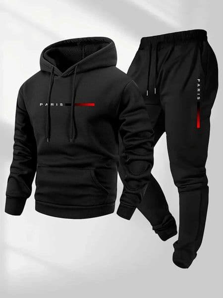 Paris Letter Printed Sweatshirt Set Mens Wool Hooded Sweatshirt Pants Set Spring and Autumn Winter Warm Casual Sportswear Set M251201