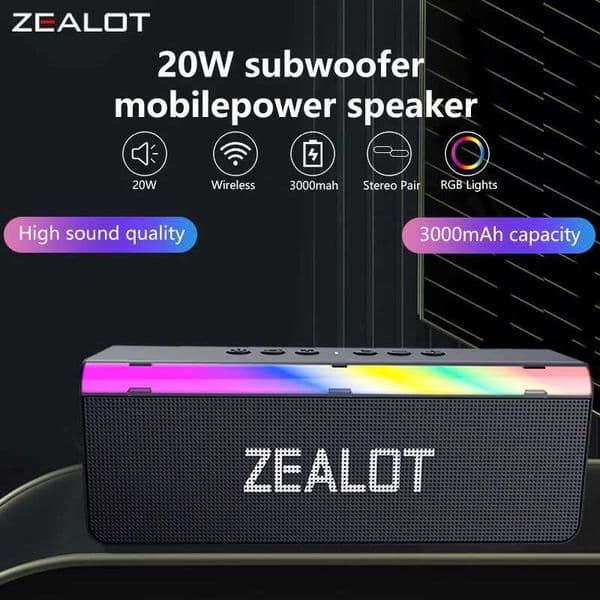 ZEALOT S72 20W Wireless Speakers Dual Pairing RGB light 3000mAh Battery Charging Cable Booming bass M251201