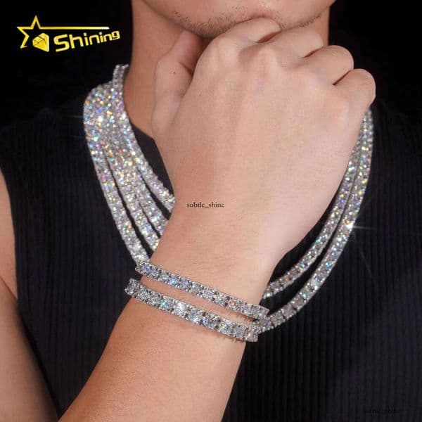 2026 RTS Factory Price Hip Hop 925 Sterling Silver 5mm 6.5mm VVS Diamond Necklace Fully Iced IGI Out Moissanite Tennis Chain 28