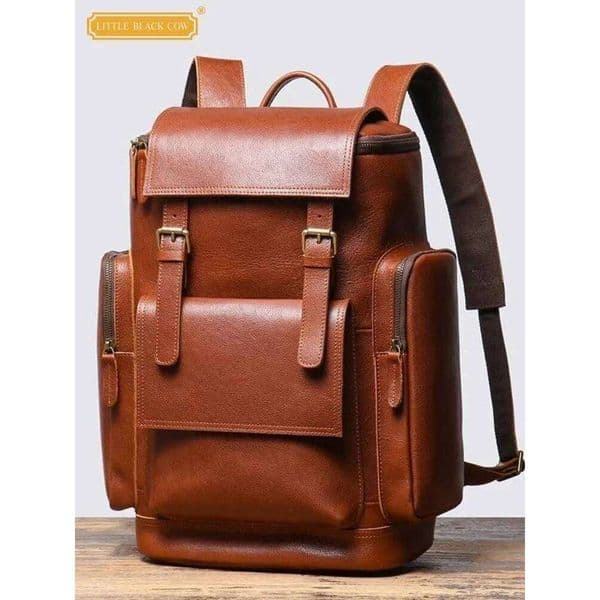 Vintage Men Cowskin Genuine Leather Backpack Handmade Large Capacity Travel Bag Casual Solid Color Mens School Laptop Backpacks St251201
