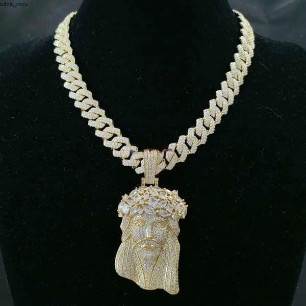 necklace moissanite chain Jesus Pendant with 13mm Moissanite Cuban Chain Necklace IGI Hip Hop Jewelry for Men Gift 15