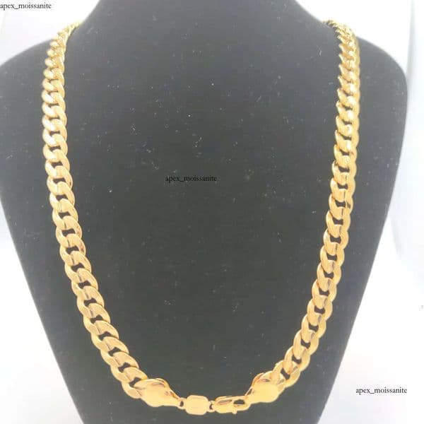 Handmade Dubai Men's 14K Cuban Link Chain Necklace In 18 k Stamped Gold Filled Pave Curb 12