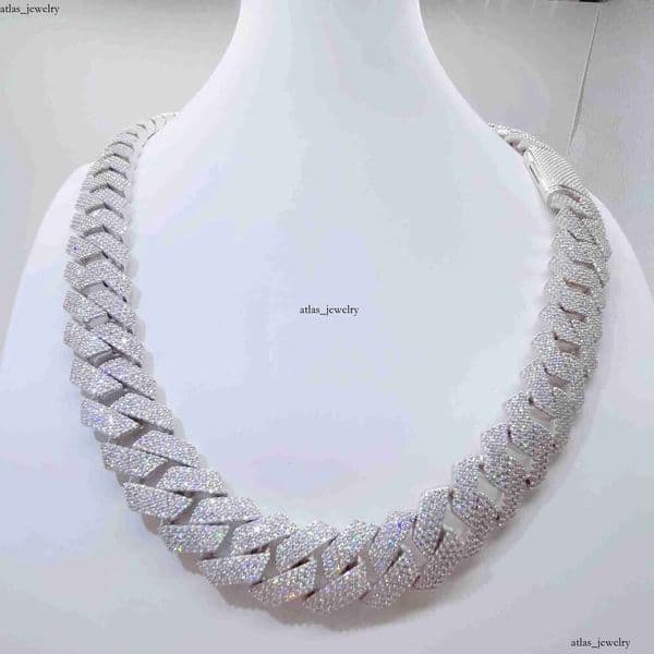 Moissanite Cuban Link Chain 20mm 3 rows Pendant necklaces lced out Pass Diamond Tester Sterling Sier Necklace 16 thumbnail 2