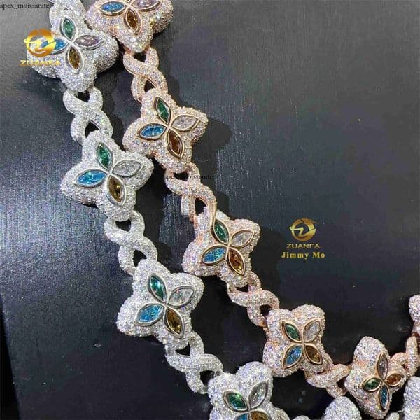 New Luxury Man Rapper Style Jewelry Iced Out Hip Hop VVS1 Fancy Moissanite Diamond Four Flowers Infinity IGI Miami Cuban Link
