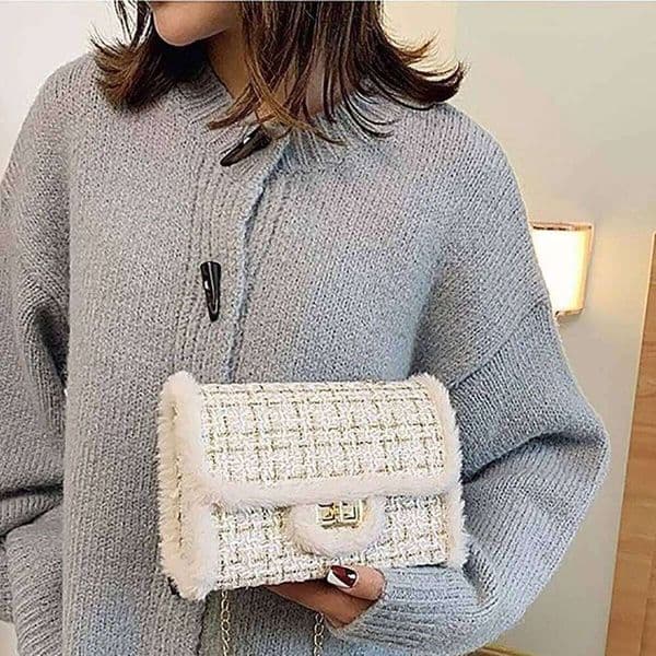 New Cosmetic Women Crossbody Small Square Woolen Chain Single Underarm Elegent Female Shoulder Bag