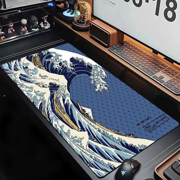 Desk Mat Gaming Mouse Pad Large Deskmat Gamer Deskpad Art Great Waves Rubber Mousepad Speed Compute Office Playmat Kawaii Mats M251201