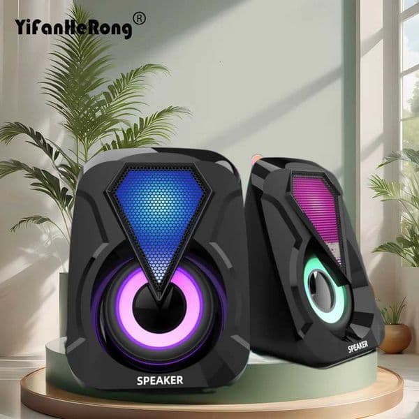 USB Wired Computer Speakers Colorful LED Light Bass Stereo Subwoofer for Laptop Smartphones MP3 Player M251201