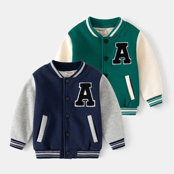 2026 New Jackets Kids Boy Girl Baseball Toddler Letter Pattern Contrast Color Long Sleeve Buttons Front Coat Autumn Winter 231007 Designer