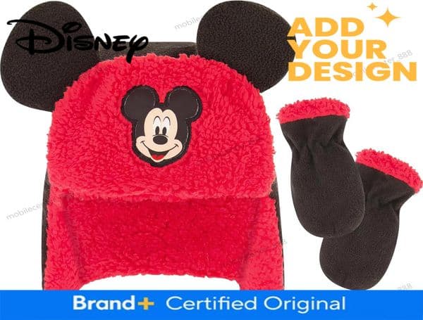 Disney custom Mickey Mouse boys Winter Hat and Mitten Set, Mickey Mouse Toddler Beanie for Ages 2-4