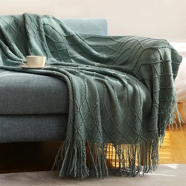 Green Oversized Throw Blanket Textured Solid Soft Sofa Couch Decorative Knitted Cozy Farmhouse Gift Bed Blankets 251028