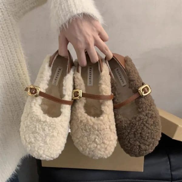 Style Fashion Women Ballet Laofer Flat Shoes Fashion Shallow Slip On Ladies Fur Mary Jane Shoes Soft Outdoor Granny Shoes 251201