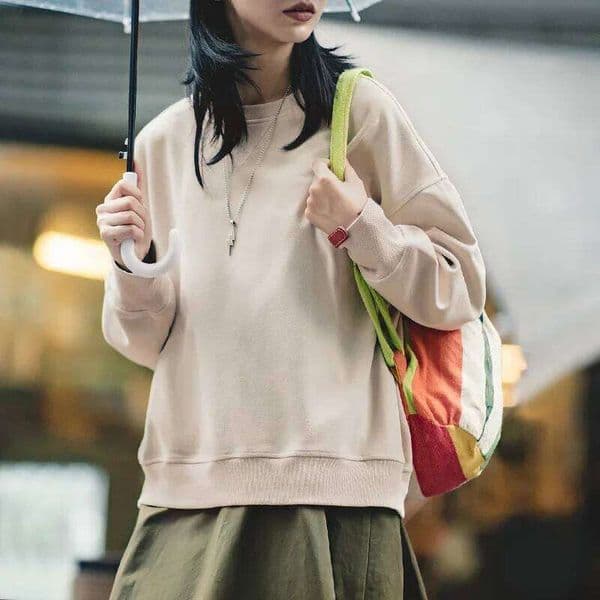 Fashion Maden Basic Hoodie For Women Solid Color Loose Casual Minimalist Sweatshirt O-Neck Vintage Stylish Female Pullover Autumn New