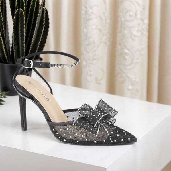 Elegant Women's Stiletto Sandals - Pointed Toe, Mesh & Bow For Wedding Guest, Party