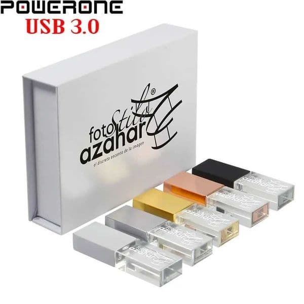 Crystal with box USB 30 Flash Drives 64GB Free Custom Pen Drive 32GB Wedding Gift Memory Stick 16GB External Storage 8GBM251202