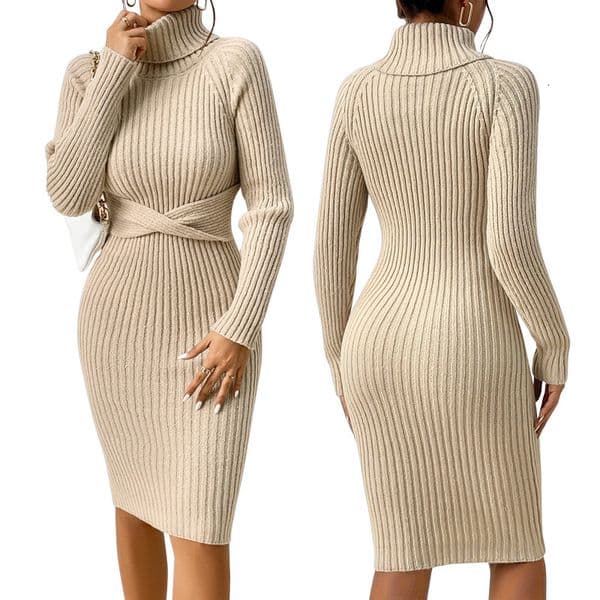 The autumn and winter style is a high-necked slim-fitting knit dress 250214BJ