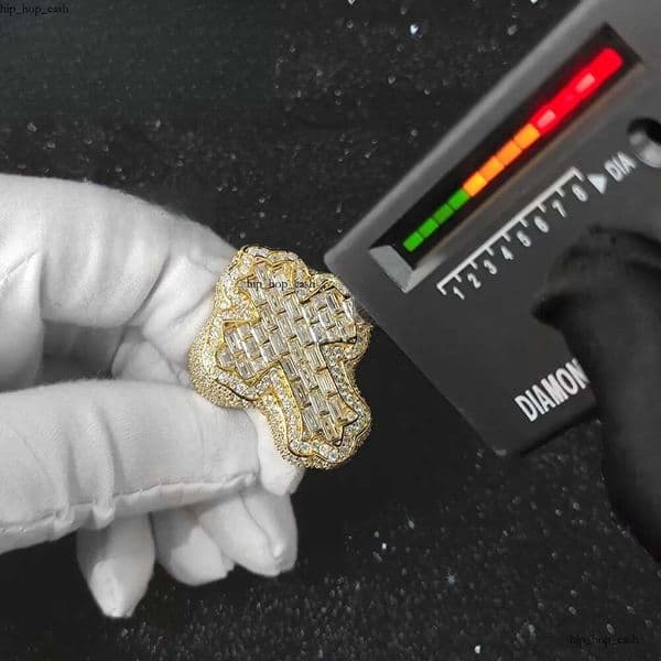 Hip Hop Jewelry Luxury Baguette Diamond Cross Rings Iced Out Moissanite 925 Sterling Silver Ring for Men and Women 13 C fa