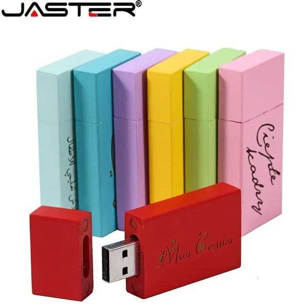JASTER Wooden USB Flash Drive 128GB Free Custom Memory Stick 64GB Colorful Block Pen Drive 32GB Real Capacity U Disk 16GBM251202
