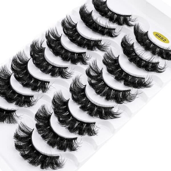 Thick Natural Fake Eyelashes Fluffy Soft Vivid 8 Pairs 3D Faux Mink Lashes Handmade Multilayer Thick Eyelash Extensions DD Curled Lash Strip for Women Beauty